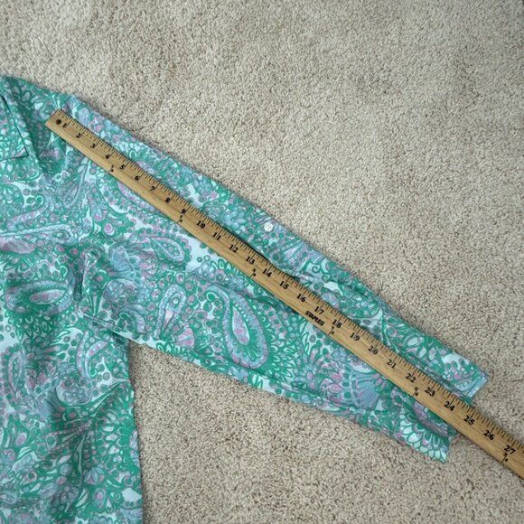 Charter Club Shirt Womens 24W Button Up Top Blouse Roll Sleeves Green Pink NWT - Picture 8 of 16